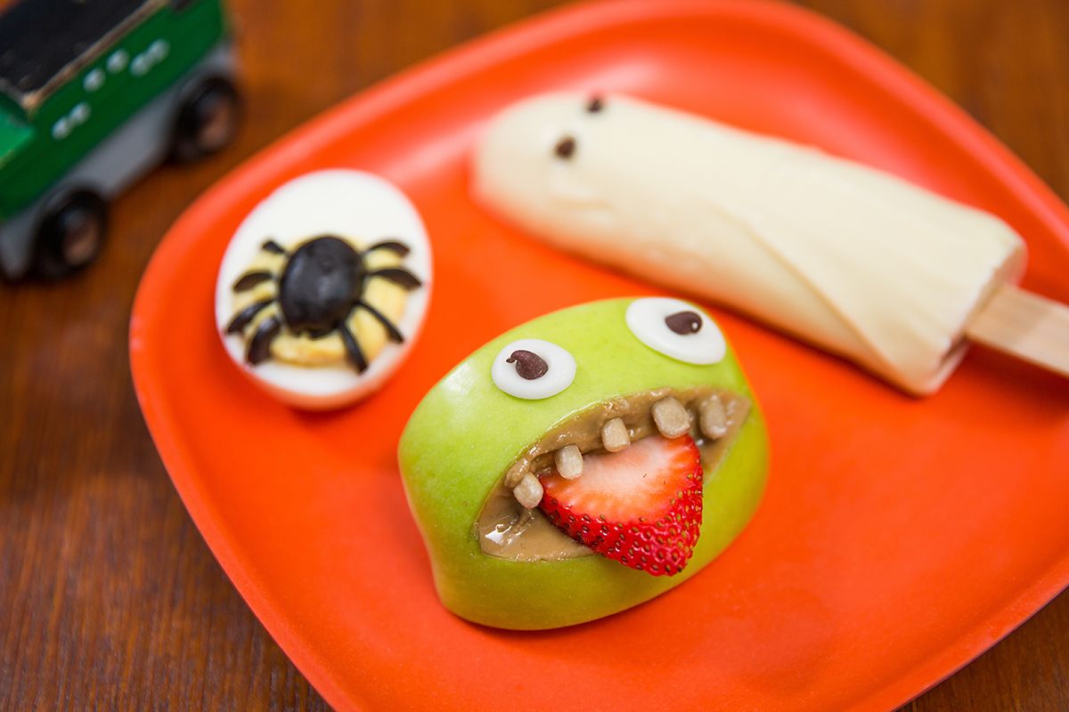 spider eggs monster mouths banana ghosts on a plate