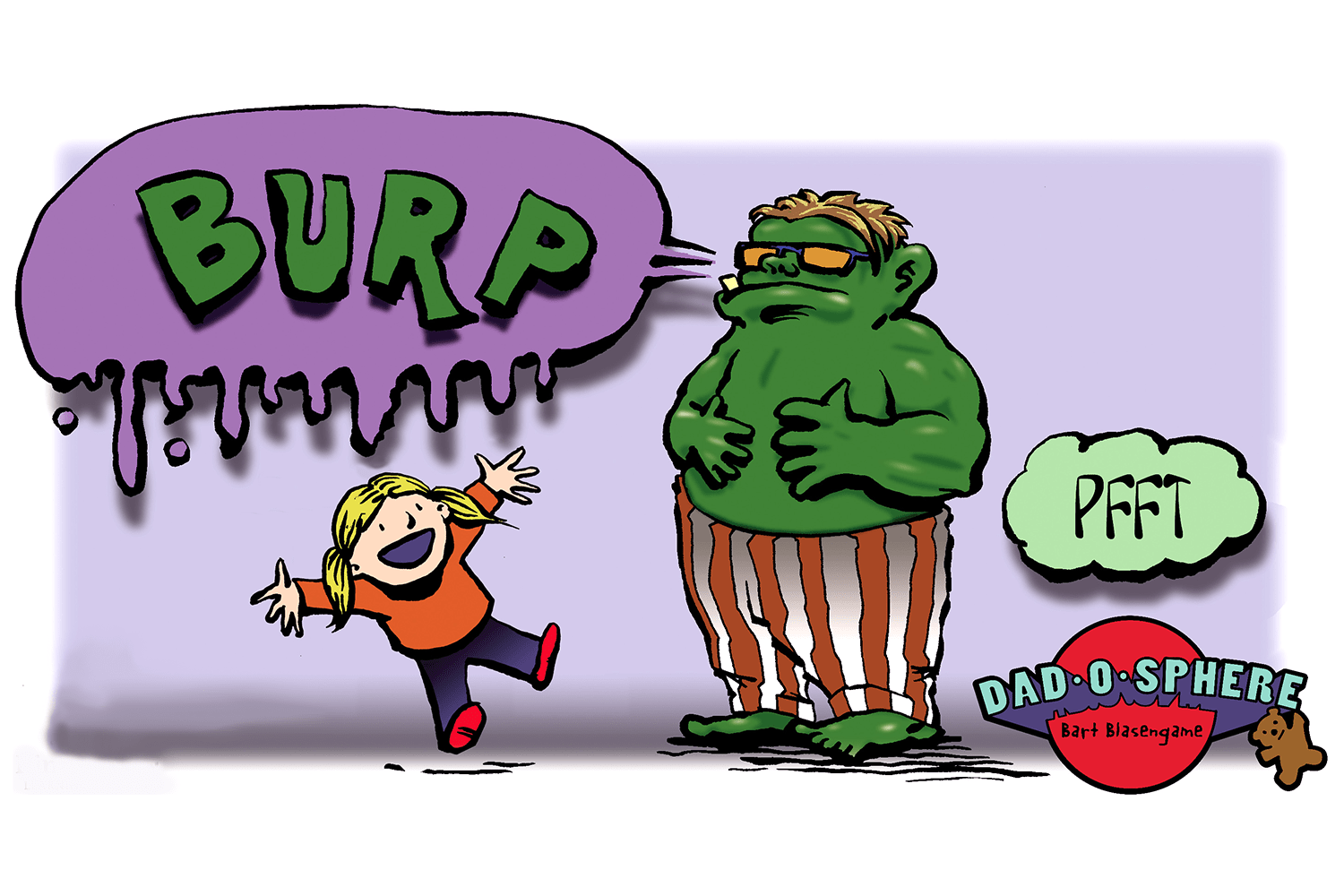 Illustration of dad as an ogre burping