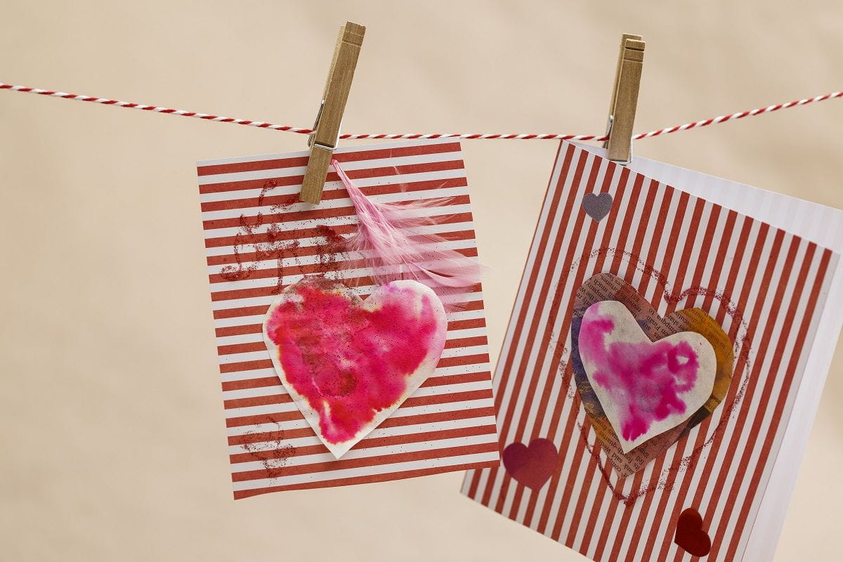 heart cards hung up on a line