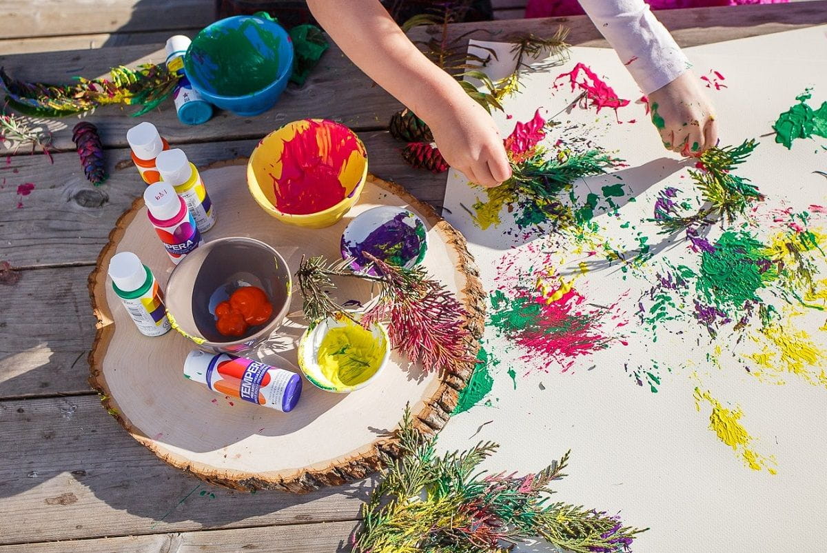 colorful paint splatters from natural brushes