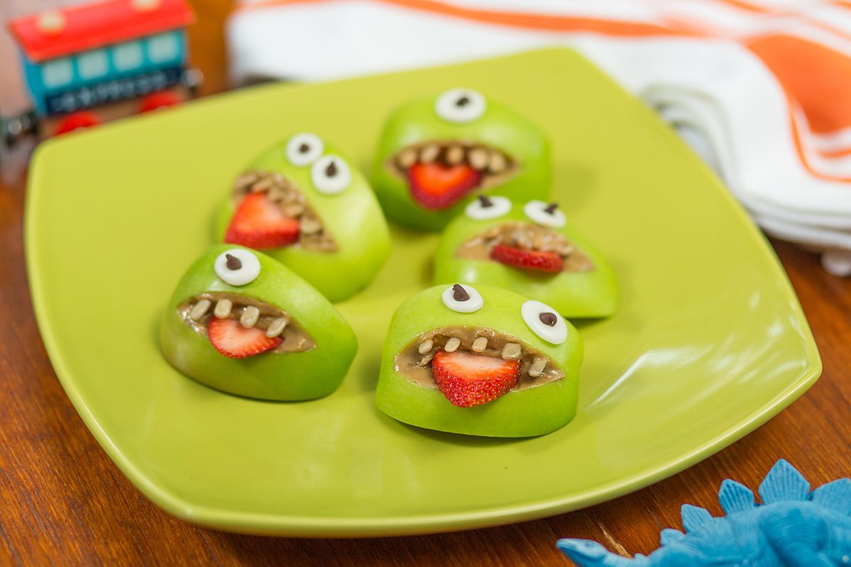 hero monster apple mouths on a green plate
