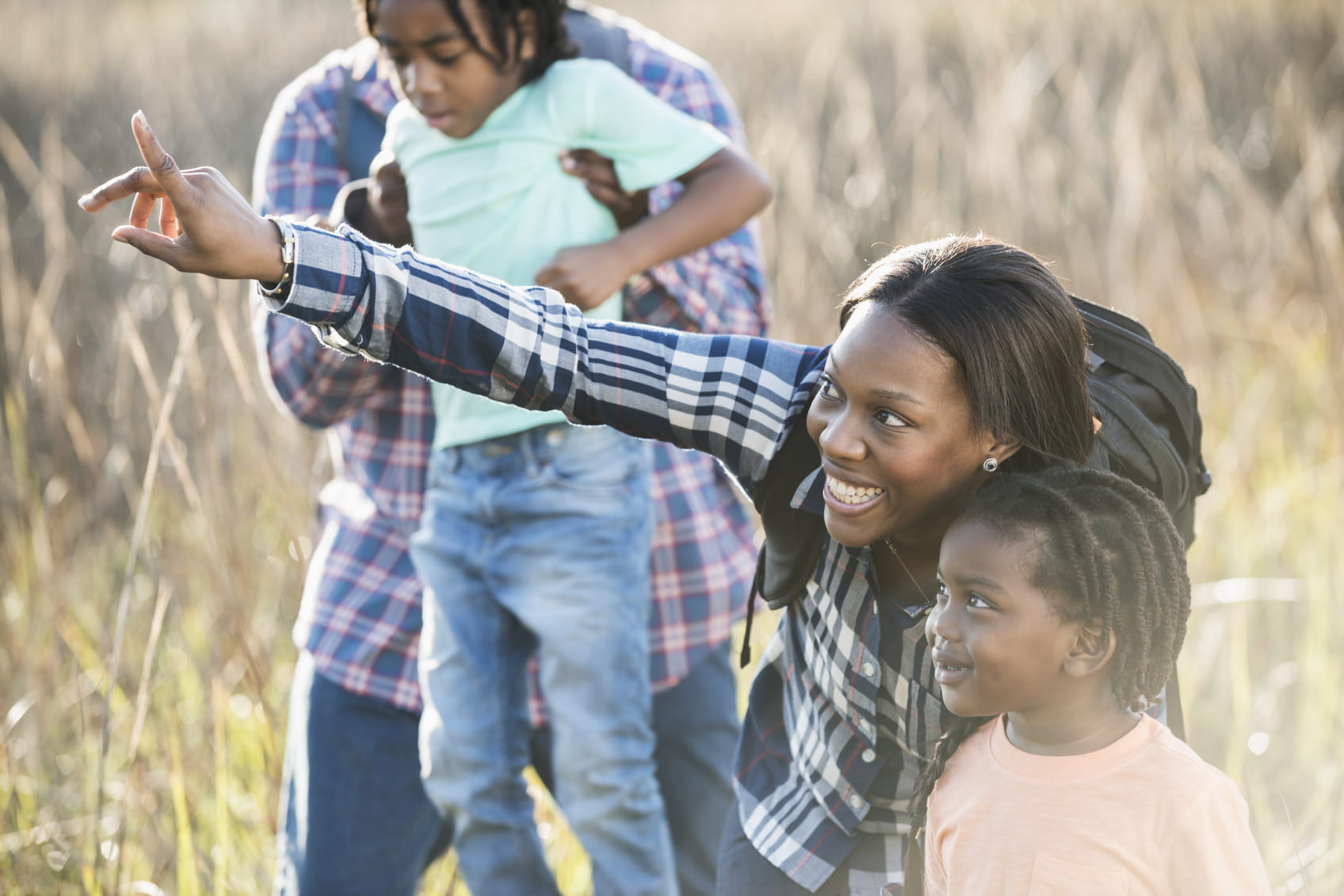 African American family outside 