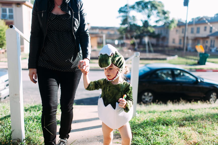Toddler in chicken costume