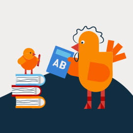 chicken with books drawing