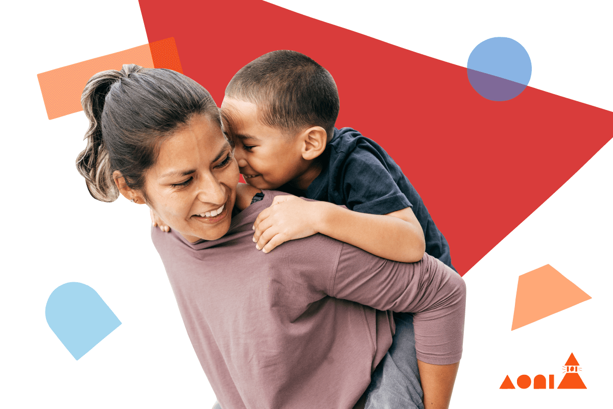 mother and son piggyback ride