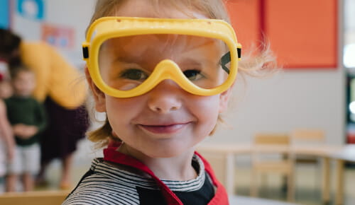 kid wearing science googles